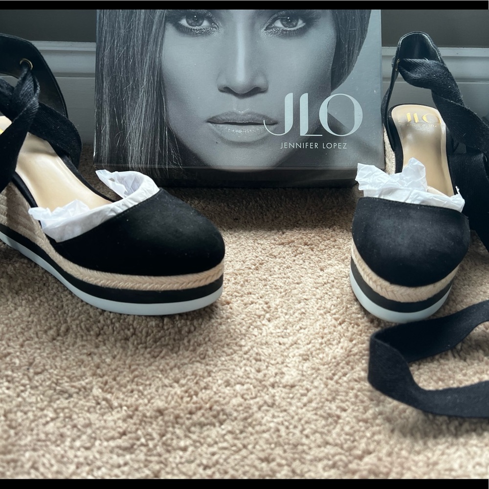 💕💕J Lo Wrap Around, Black Wedge Espadrilles 💕💕